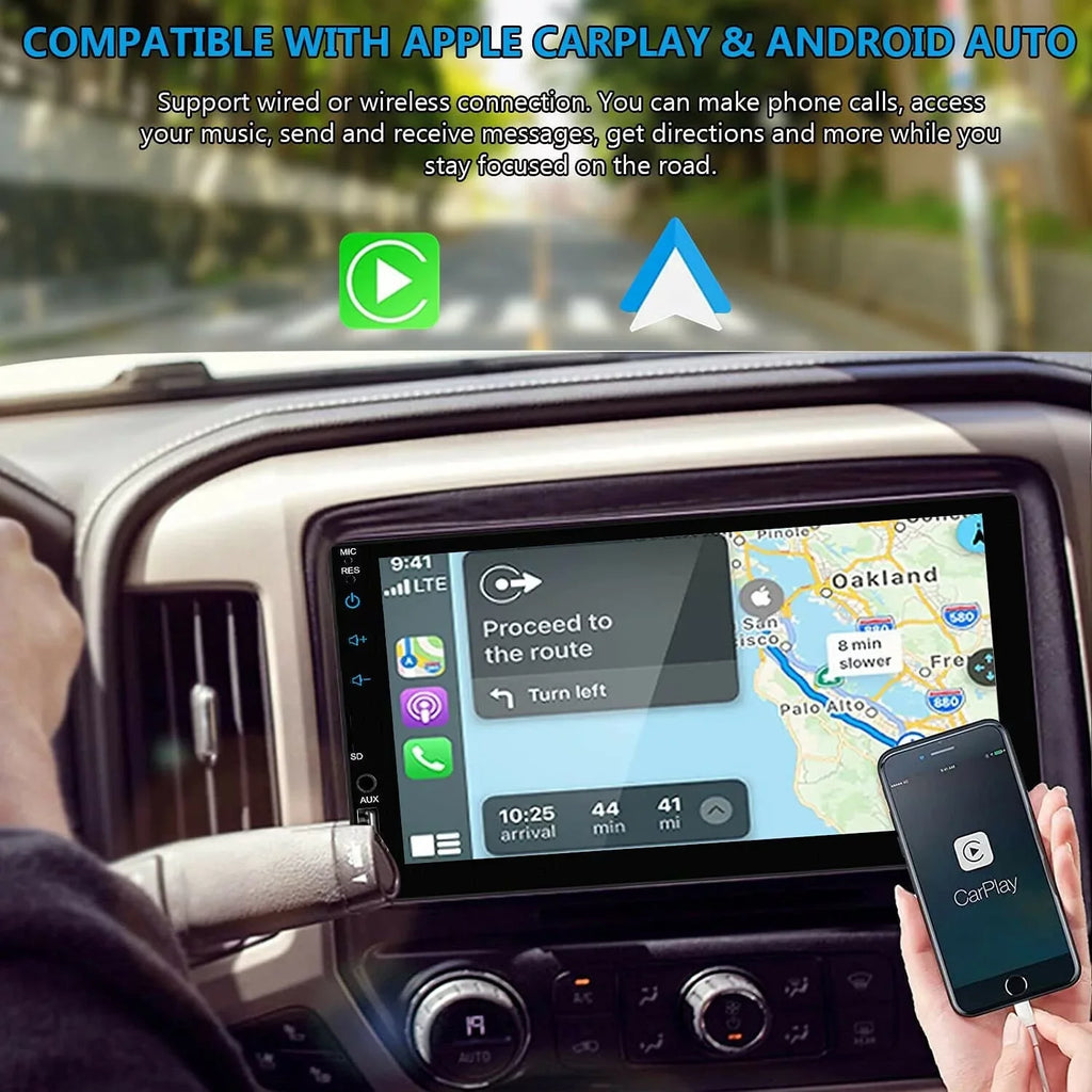 Double 2Din 7" Car Stereo Android/Apple Carplay Radio Touch Panel Player + 12LED Camera