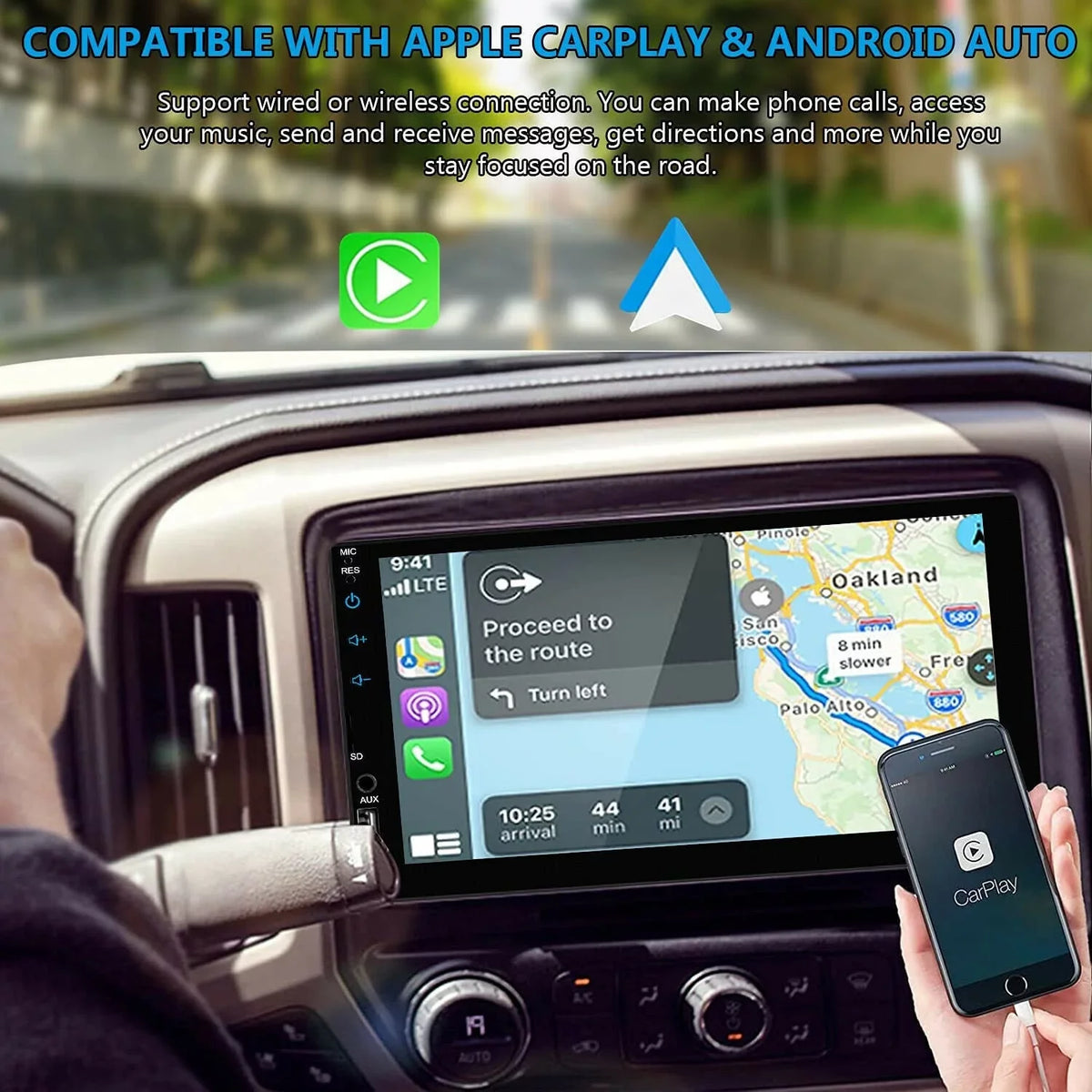 Double 2Din 7" Car Stereo Android/Apple Carplay Radio Touch Panel Player + 12LED Camera