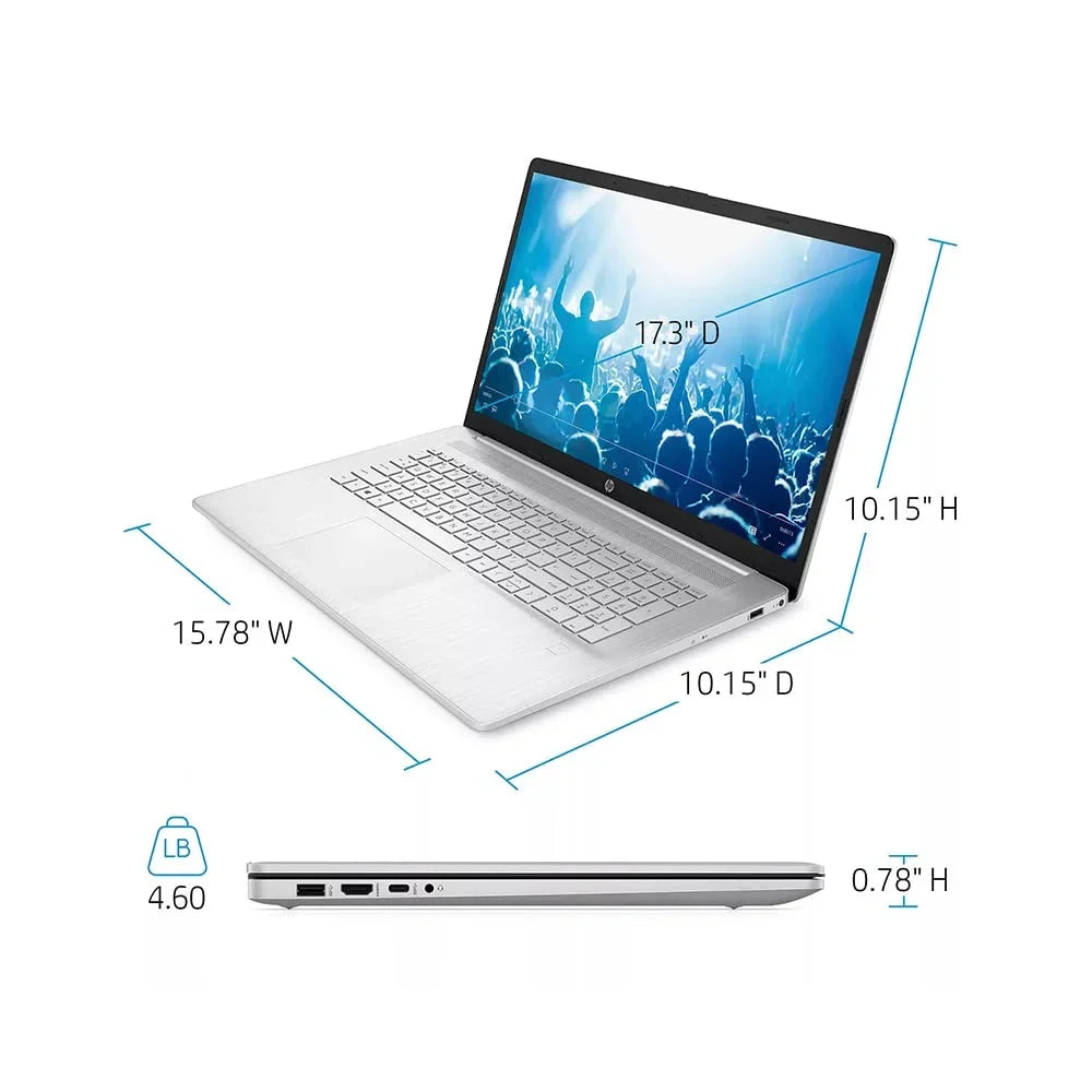 HP 2021 17.3" FHD IPS Computer, 11th Generation Heart i7-1165G7, 64GB Memory 2TB PCIe Solid Storage Backlit Keyboard, Iris Xe Graphics, HD Webcam, HD Audio, Windows OS, Silver, 32GB USB Card