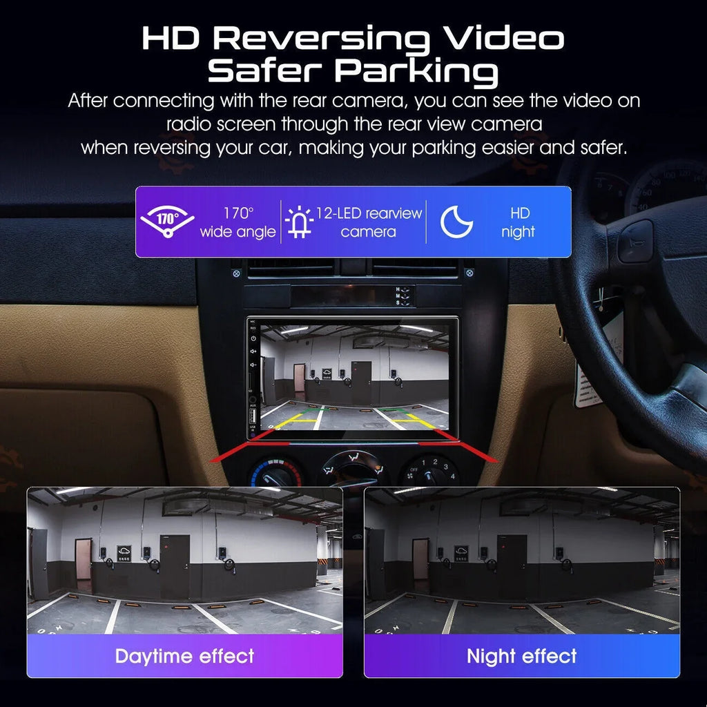 Double 2Din 7" Car Stereo Android/Apple Carplay Radio Touch Panel Player + 12LED Camera