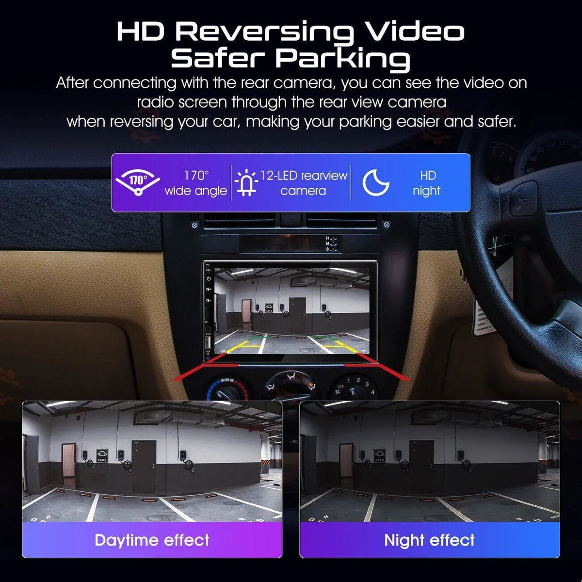 Double 2Din 7" Car Stereo Android/Apple Carplay Radio Touch Panel Player + 12LED Camera