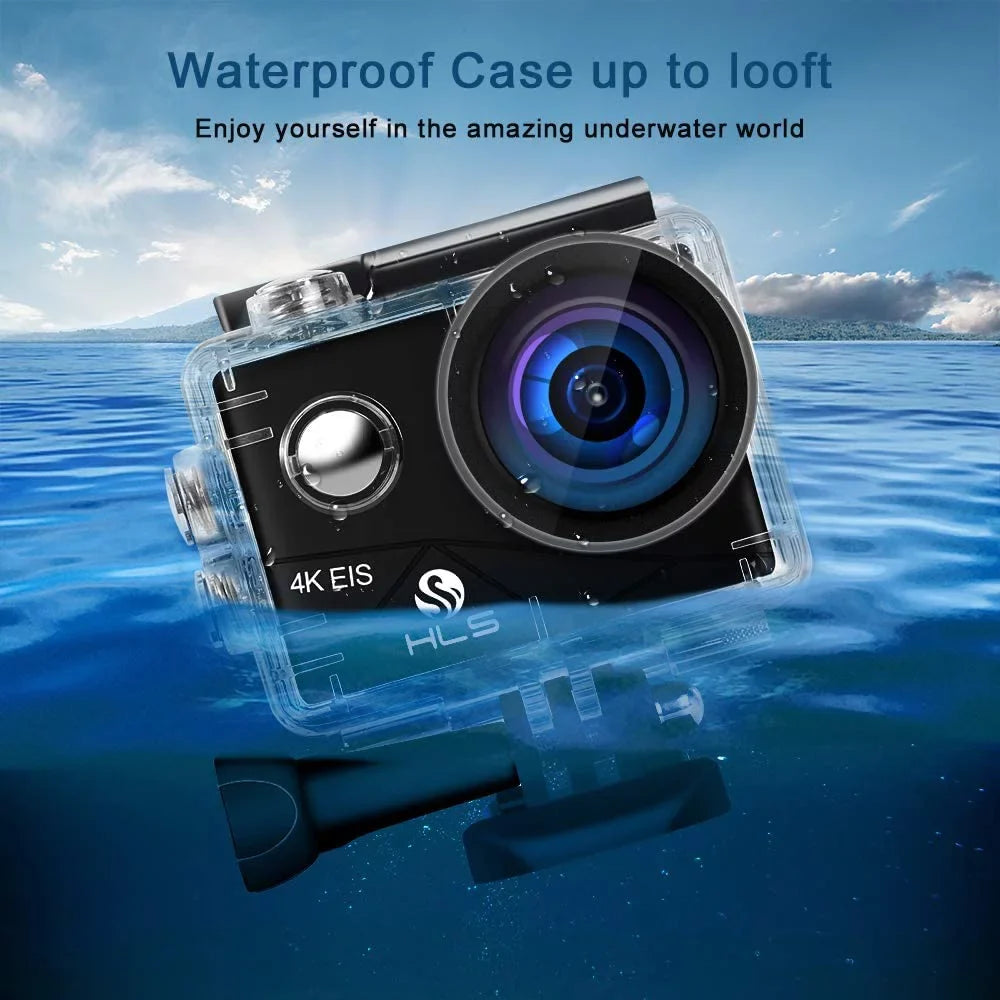 Video Action Camera 4K with Wide Angle Lens HD WiFi Underwater Camera with Waterproof Case Remote Outdoor Sports Camera for Vlog with Accessories Mount Kit Energy Source Charger