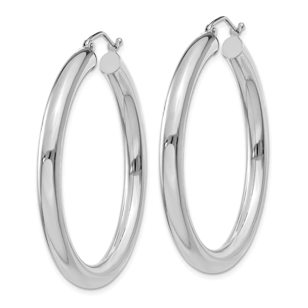 Real 14kt White Gold Polished 4mm Lightweight Tube Hoop Earrings; for Adults and Teens; for Women and Men