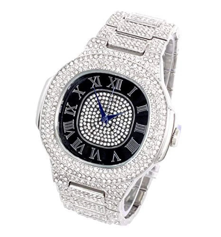 Bling-ed Out Oblong Metal Mens Color on Blast Watch - 8475Color (ST10235SDR# Silver Black)