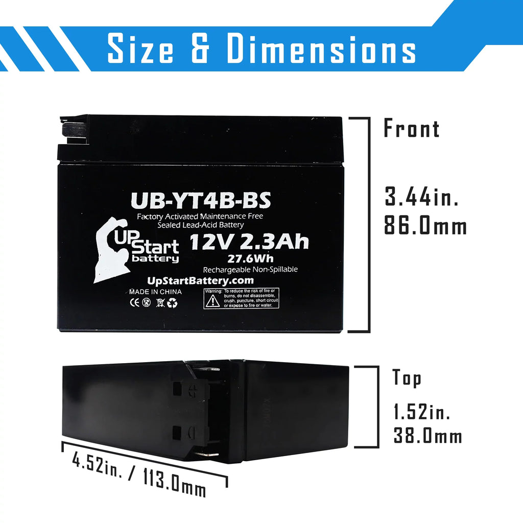 4-Pack UpStart Energy Source Replacement for 2010 Yamaha SR400 (FI) 400CC Factory Activated, Maintenance Free, Motorcycle Energy Source - 12V, 2.3Ah, UB-YT4B-BS