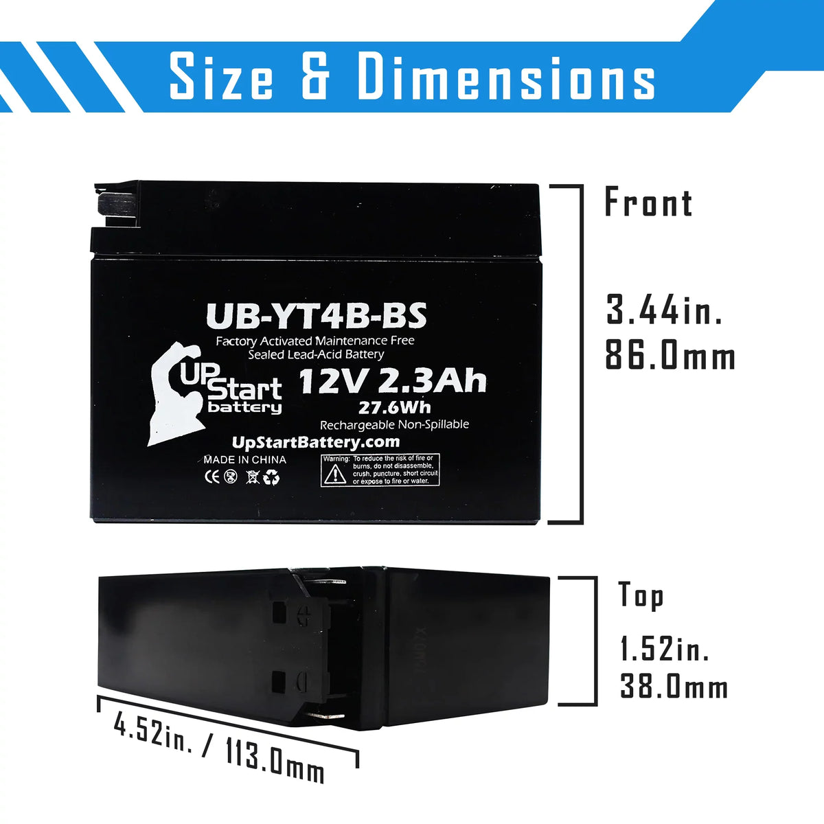 4-Pack UpStart Energy Source Replacement for 2010 Yamaha SR400 (FI) 400CC Factory Activated, Maintenance Free, Motorcycle Energy Source - 12V, 2.3Ah, UB-YT4B-BS