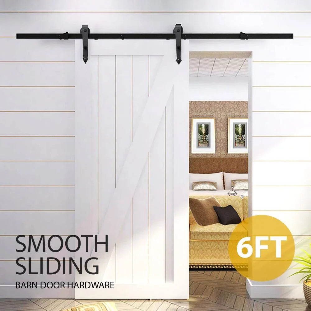 Easyfashion Arrow Design Black Steel Single-door 6 Ft Sliding Track Barn Door Hanging Hardware Kit