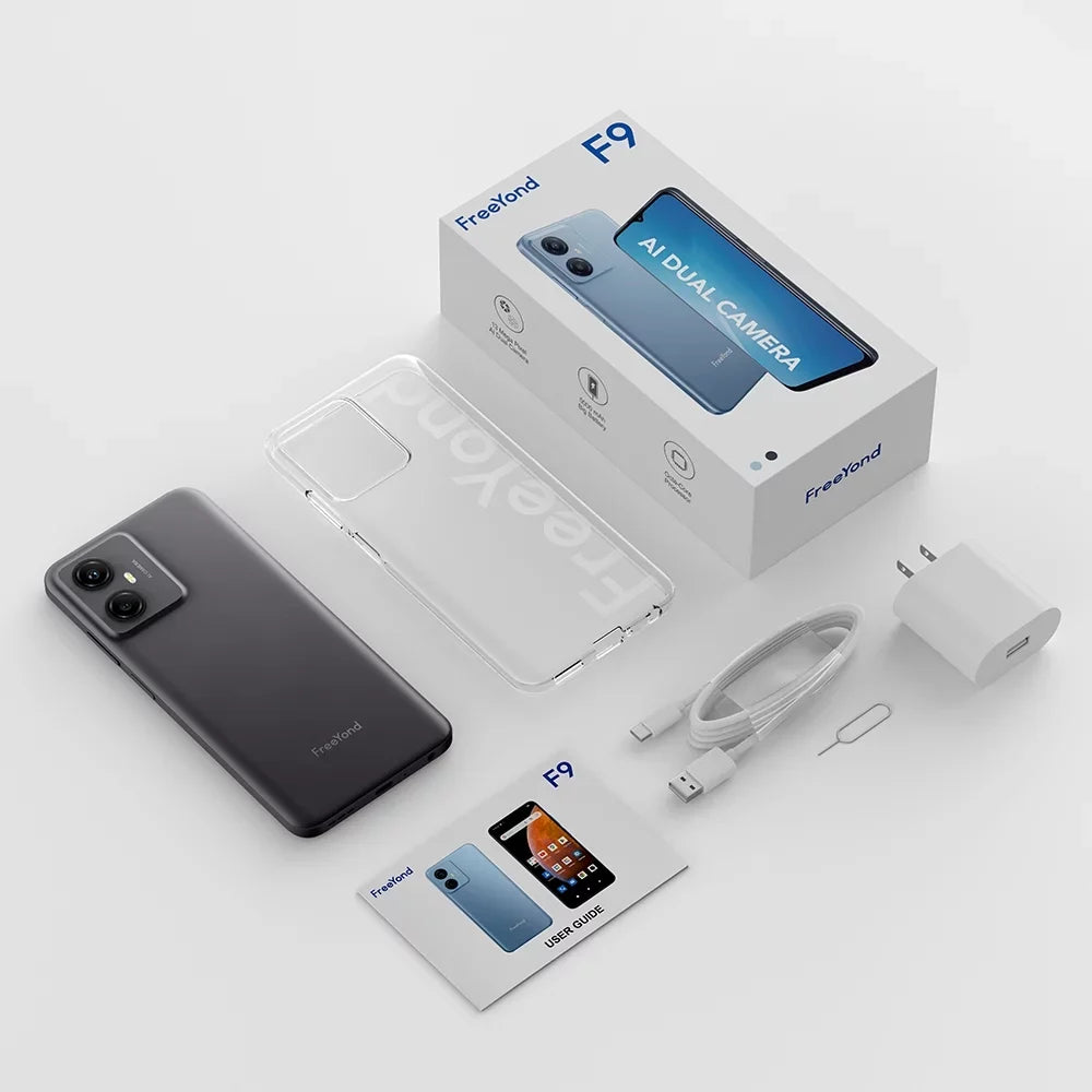 FreeYond F9 Smartphone, HD+6.52" Display Sim, Power Unit 5000 MAh, 64GB/128GB Rom, Real Camera 13+8MP With 2MP Macro