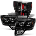 AKKON - For [ LED Halo Ring] 09-14 F150 F-150 Pickup Truck Black Projector Headlights + LED Tail light Set