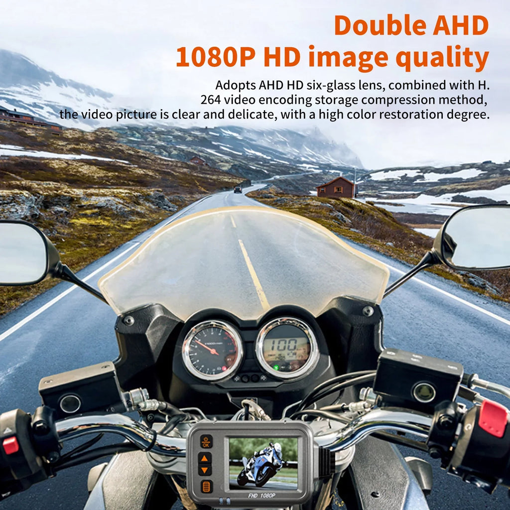 Dcenta Motorcycle Dash Cam,WiFi 1080p Motorbike Camera ,120° Wide Angle,Parking Monitoring, Timed Recording After Flameout Full Body Waterproof Night Vision With 32G storage card