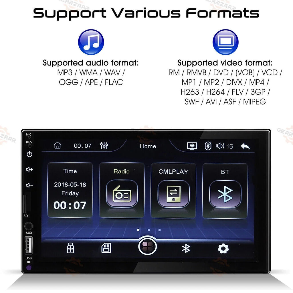 Double 2Din 7" Car Stereo Android/Apple Carplay Radio Touch Panel Player + 12LED Camera
