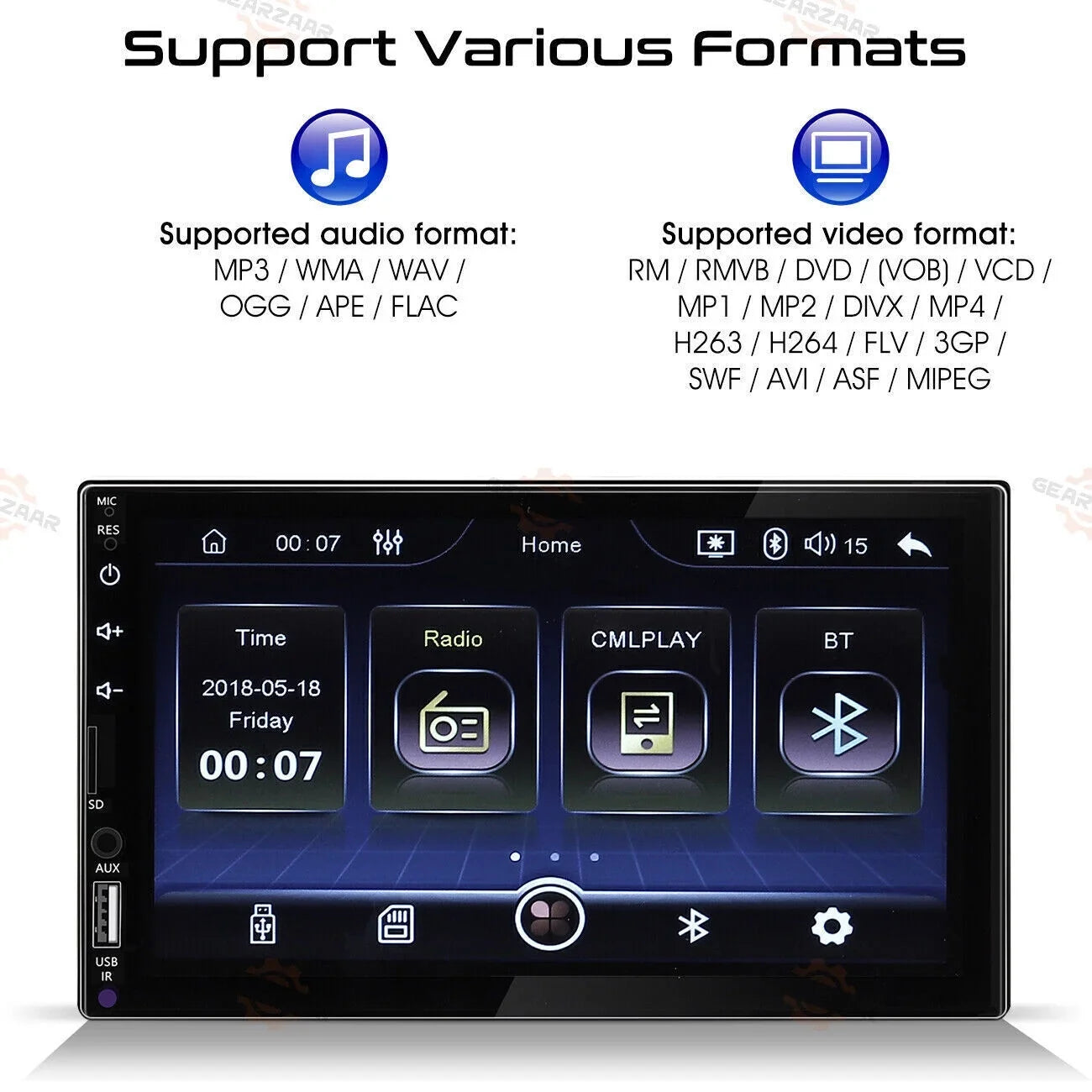 Double 2Din 7" Car Stereo Android/Apple Carplay Radio Touch Panel Player + 12LED Camera