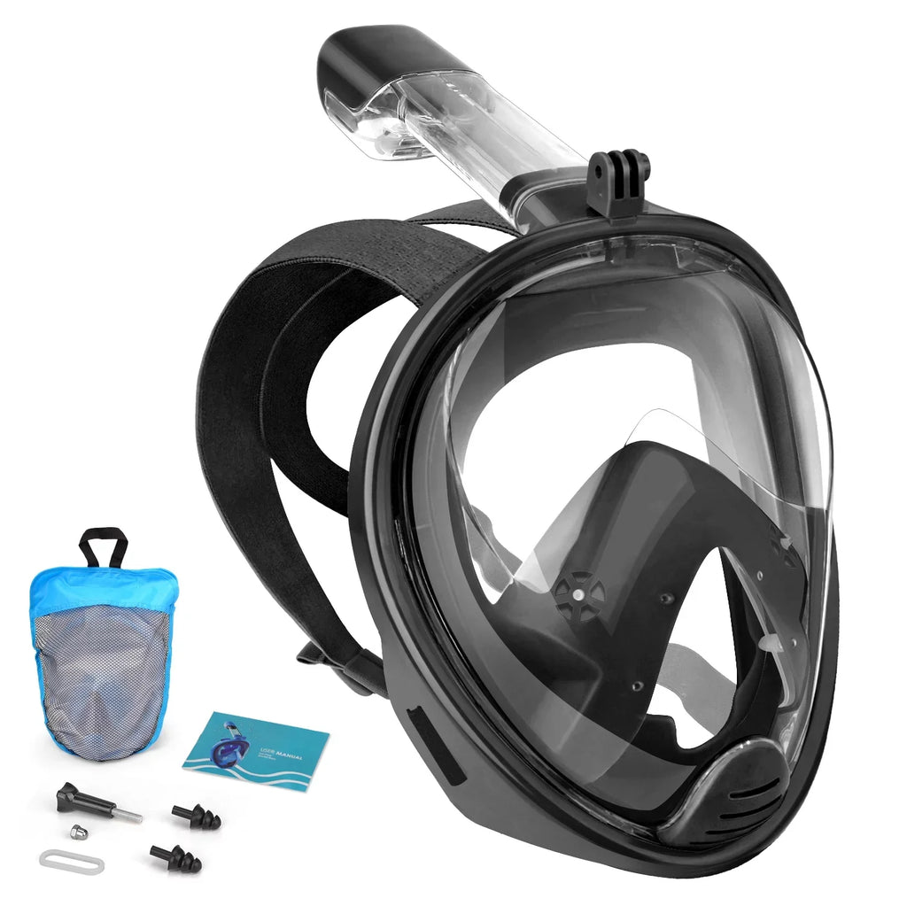 Full Face Snorkel Mask, Snorkeling Mask with Detachable Camera Mount, Memory View Upgraded Dive Mask with Safety Breathing System, Dry Top Set L/XL