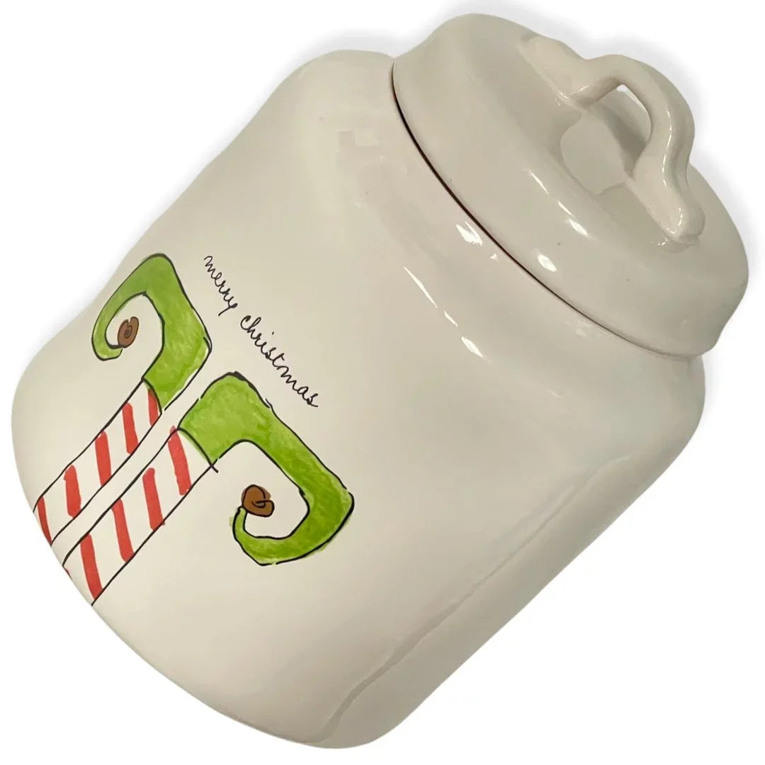 Rae Dunn MERRY CHRISTMAS ELF White Storage LL Canister With Black Letters