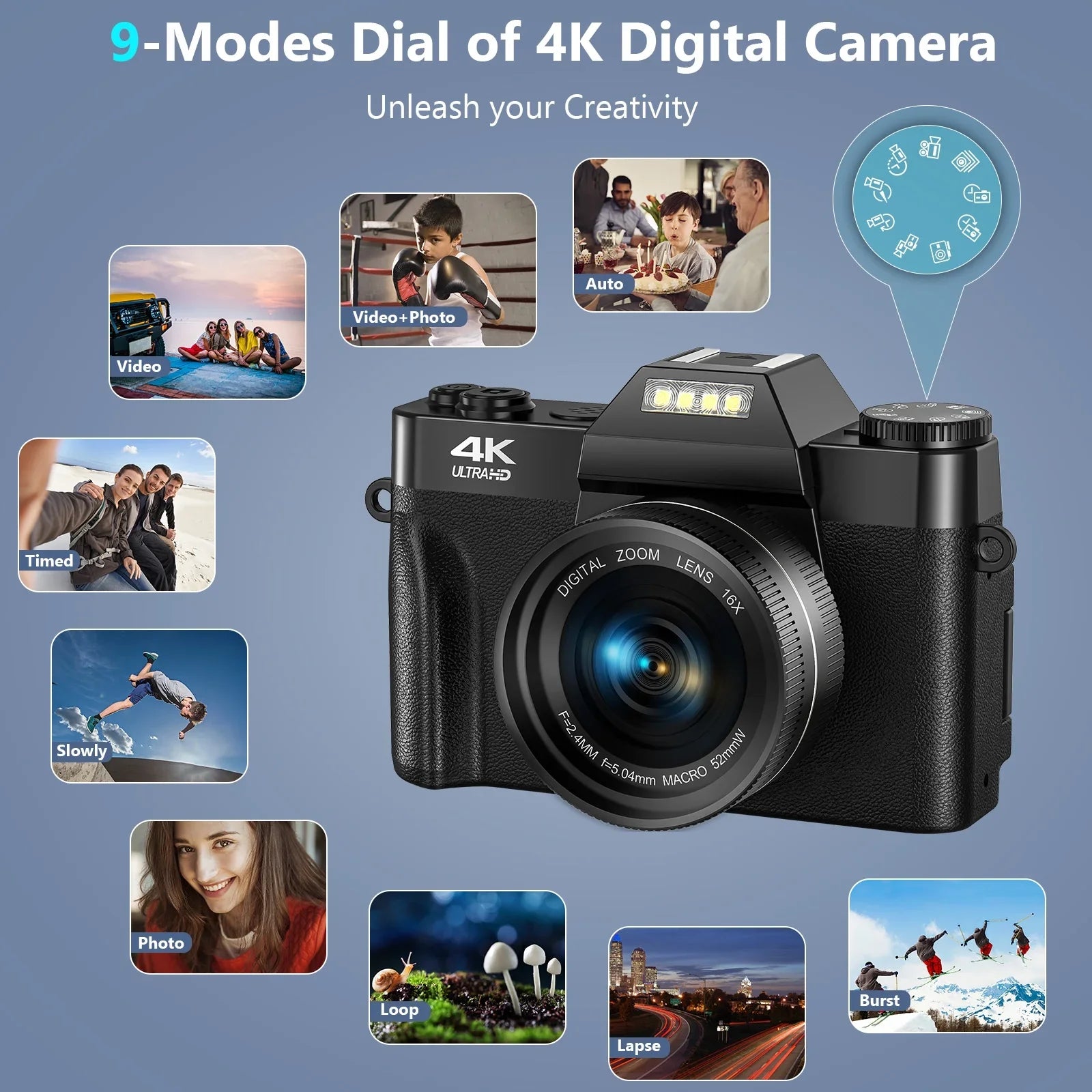 MARVUE Digital Video Camera for Youtube 4K Video Camera 48MP 30FPS Vlogging Camera Camcorder with 32GB SD Card and 2 Batteries
