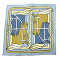 Pre-Owned HERMES CARRE NANO Quadrige Horse 331061S Karenna Kare 20 Nano Scarf Muffler Blue Ciel/Gold/Blue Jean 100% Silk Hermes (Like New)