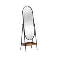 Modern Freestanding Oval Mirror with Wooden Storage Base