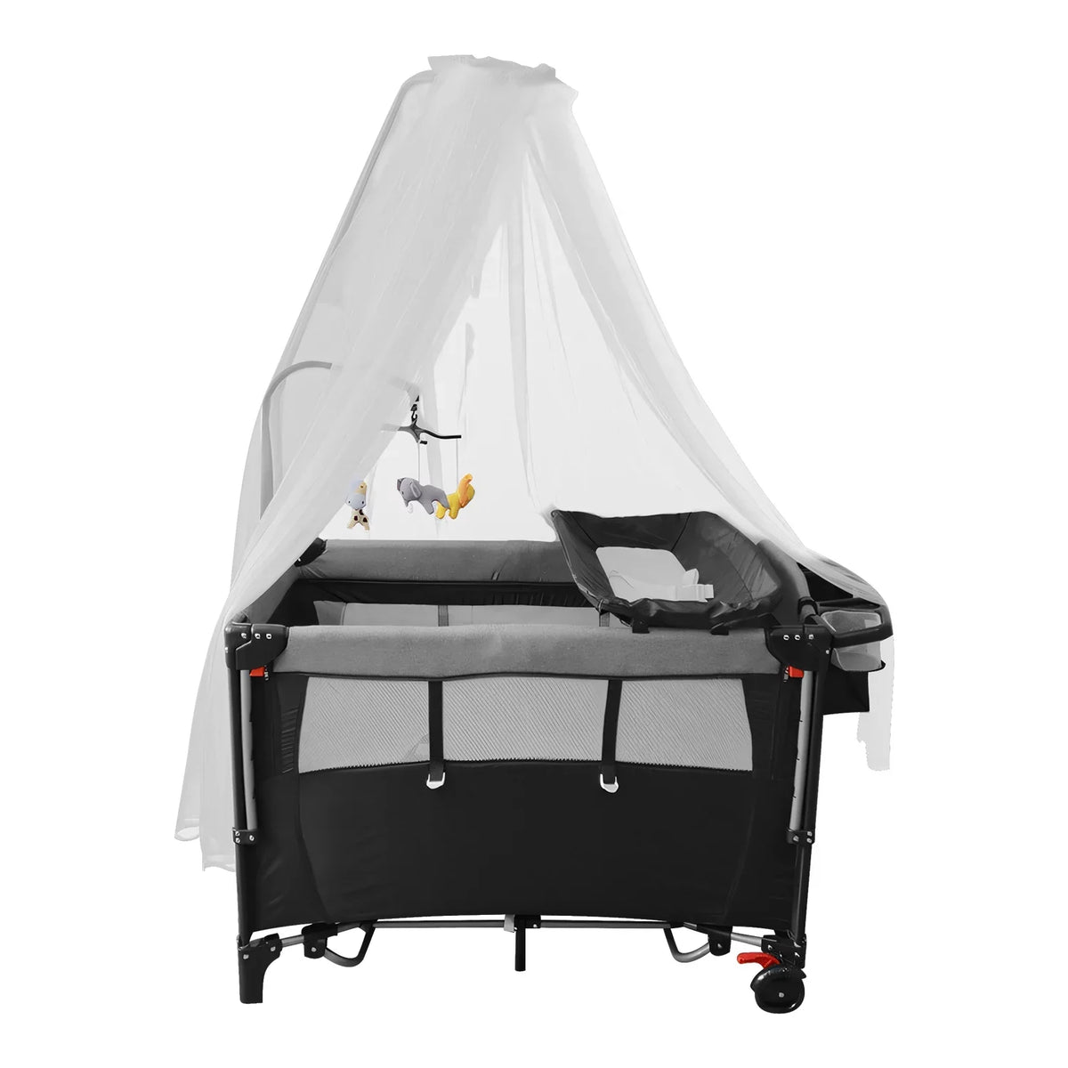 iMounTEK 6 In 1 Portable Babe Nursery Center Play Yard, Foldable Babe Crib Include Wheels, Canopy, Music Box, Toys Storage Trayand Changing