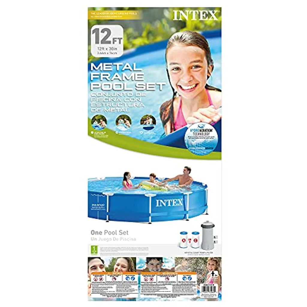 Intex 12 Ft x 30 Inches Metal Random Access Memory Set Above Ground Swimming Pool with Filter & Cover