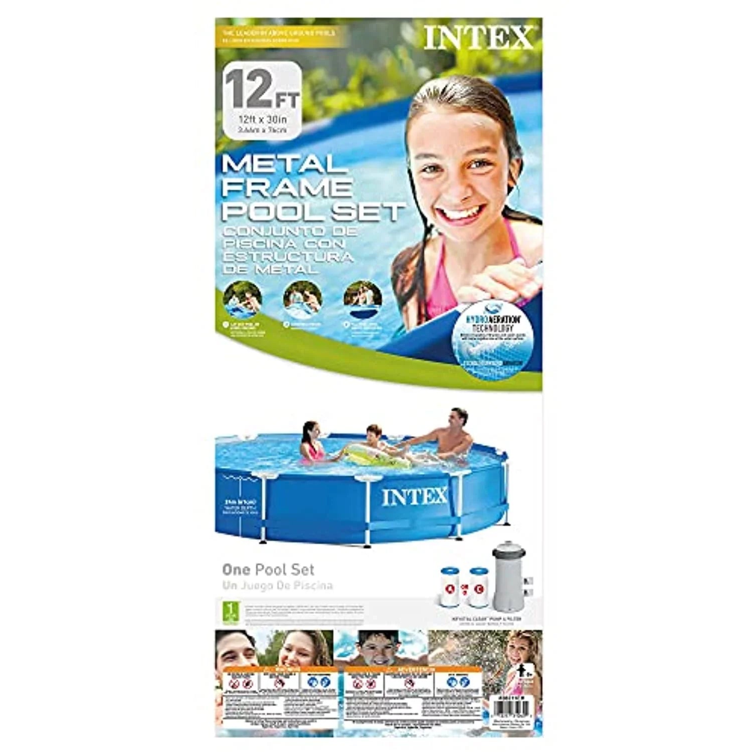 Intex 12 Ft x 30 Inches Metal Random Access Memory Set Above Ground Swimming Pool with Filter & Cover