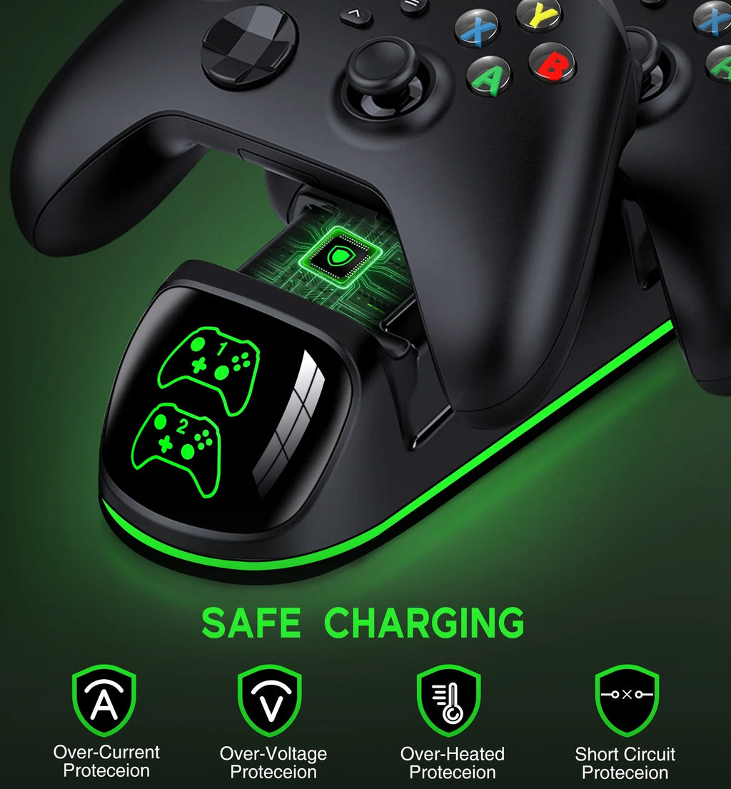 DinoFire Xbox Controller Charging Station with 2x4800mWh Rechargeable Cell Packs, Xbox Series X Controller Charger for Xbox Series X|S/Xbox one/Elite