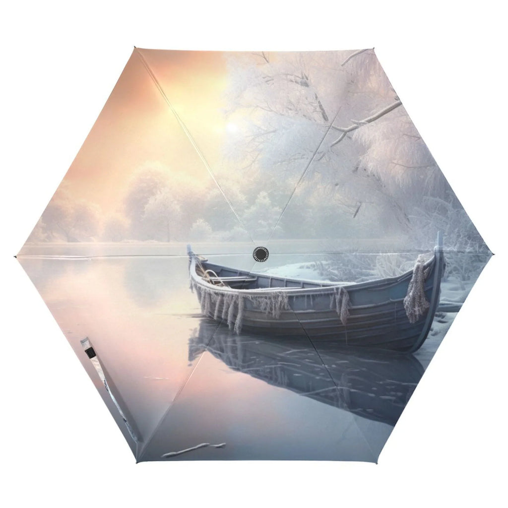 Winter Snow with Boat Compact Folding Umbrella for Rain Windproof Travel Umbrella UPF 50+ Lightweight Packable Arc Size