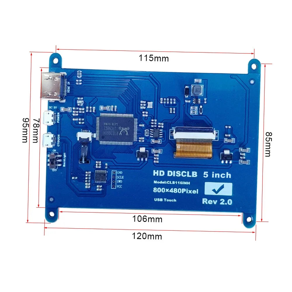 walmeck 5 Inch Capacitive Display Display 800*480 Resolution Small Portable with USB Interface Compatible with Raspberry Pi Educational Tool