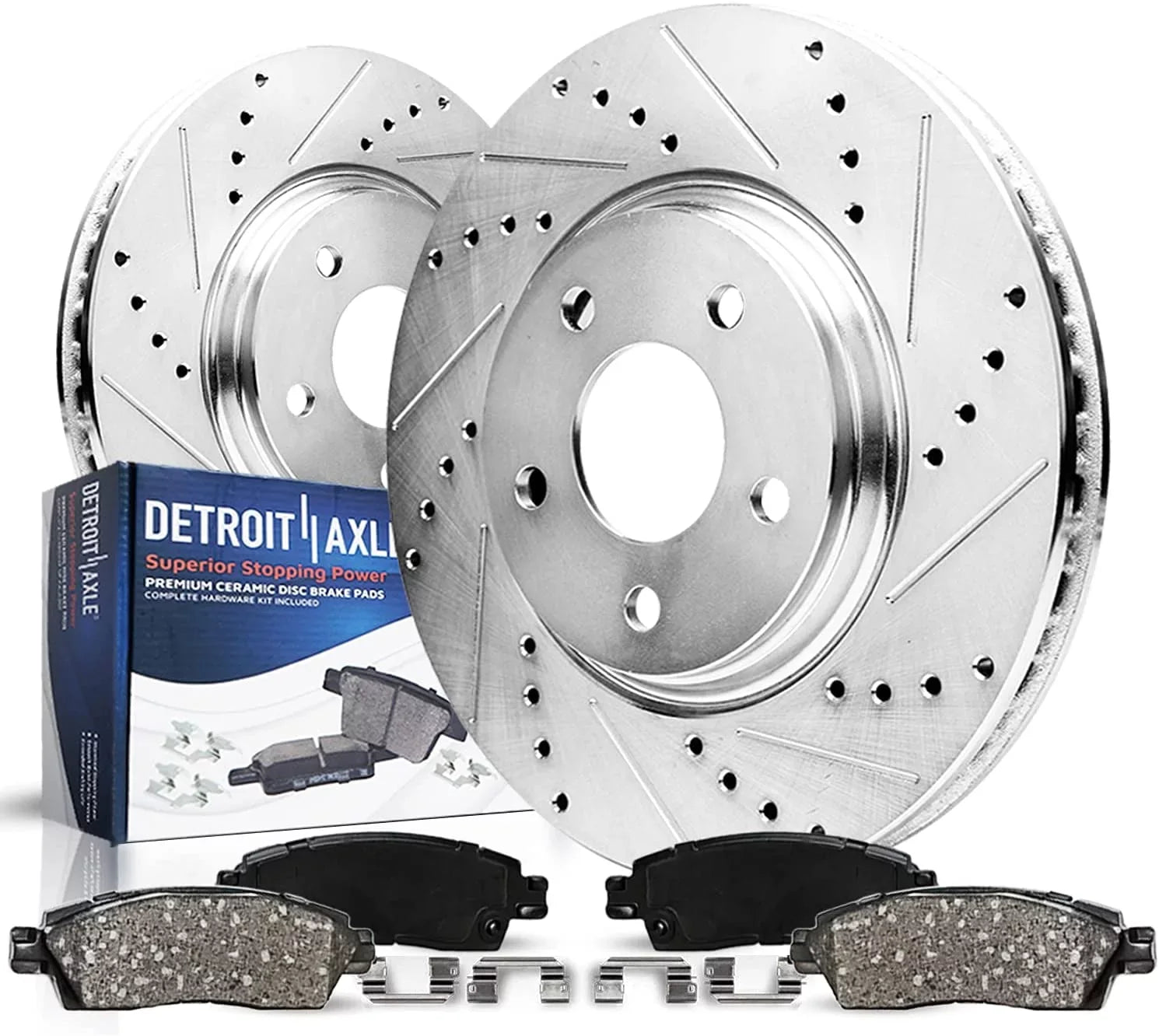 Detroit Axle - Front Brake Kit for Dodge Grand Caravan Journey Chrysler Town & Country Routan Random Access Memory C/V Drilled and Slotted Brake Rotors Random Access Memory Brakes Pads Replacement : 11.89" Front Rotors