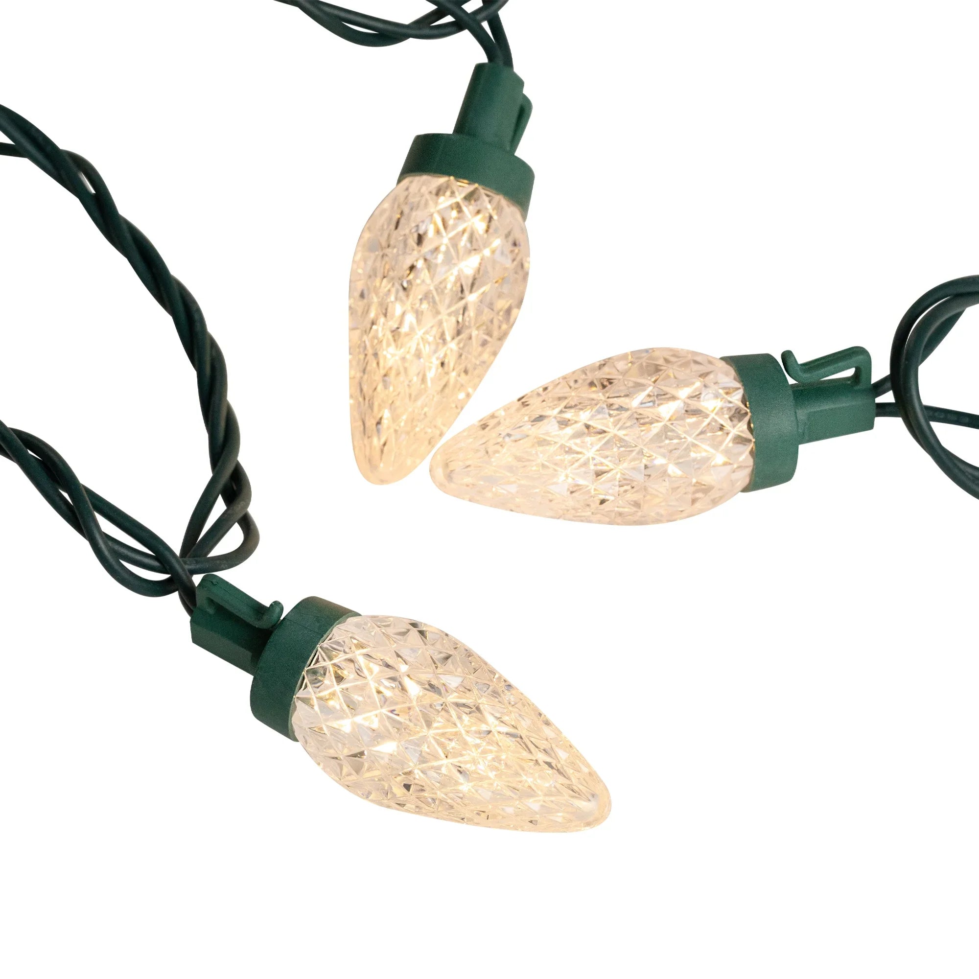 Northlight 100ct Warm White LED Faceted C9 Christmas Lights, 66ft Green Wire