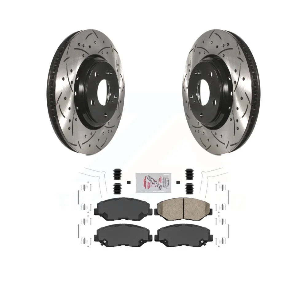 Transit Auto - Front Coated Drilled Slotted Disc Brake Rotors And Random Access Memory Pads Kit For 2017-2020 Honda Civic Si with Sedan KDA-100025