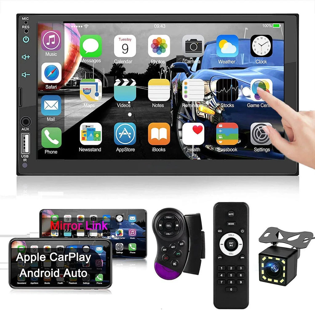Double 2Din 7" Car Stereo Android/Apple Carplay Radio Touch Panel Player + 12LED Camera