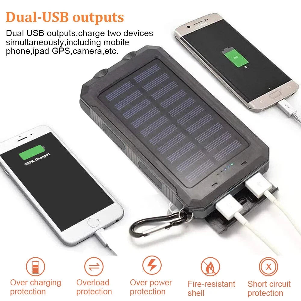 500000mAh USB External Solar Power Bank LED Power Unit Charger for Cell Phone