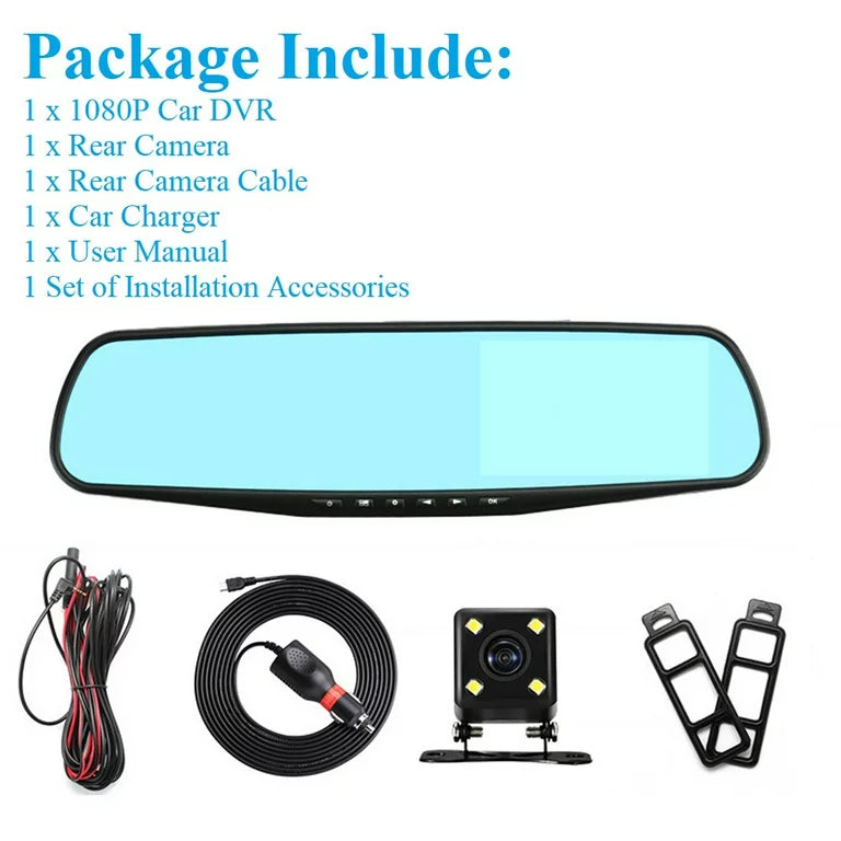 1 Pack 1080P Rearview Mirror Car Camera 4.3" Dash Cam for Cars Trucks,170°Wide Angle Lens Car Cam Front Rear DVR Monitor, Night Vision,Parking Monitor,Motion Detection,G-sensor