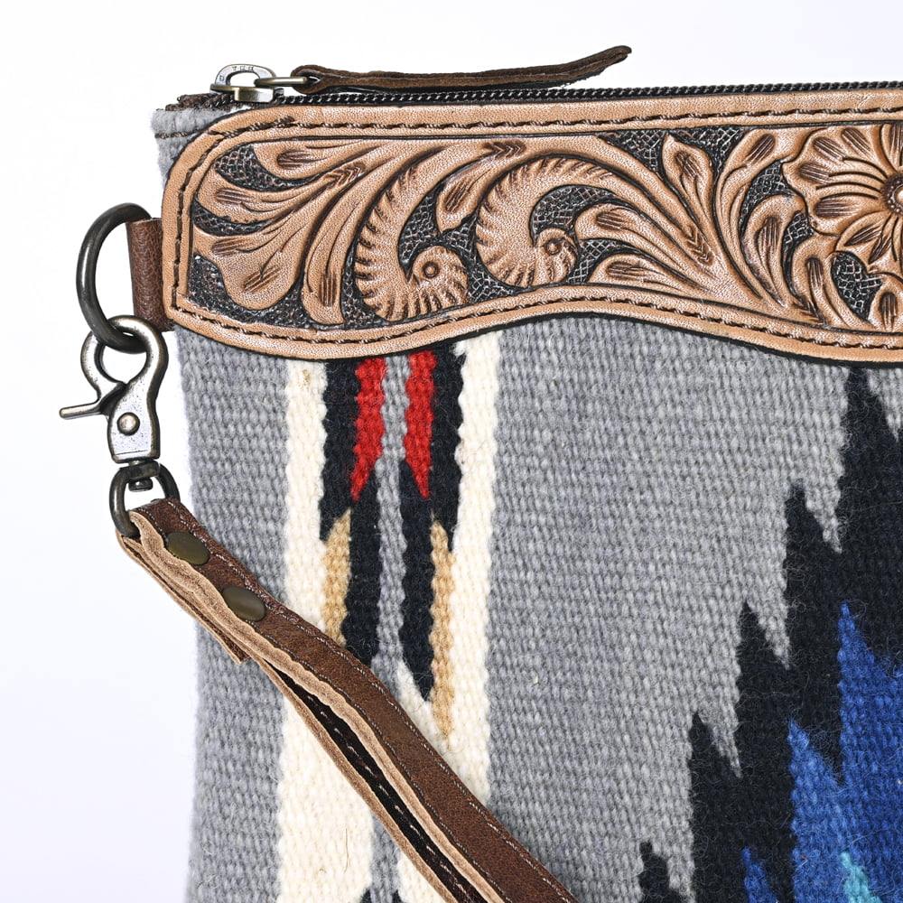 KB OHLAY WRISTLET Hand Tooled Upcycled Wool Genuine Leather women bag western handbag purse