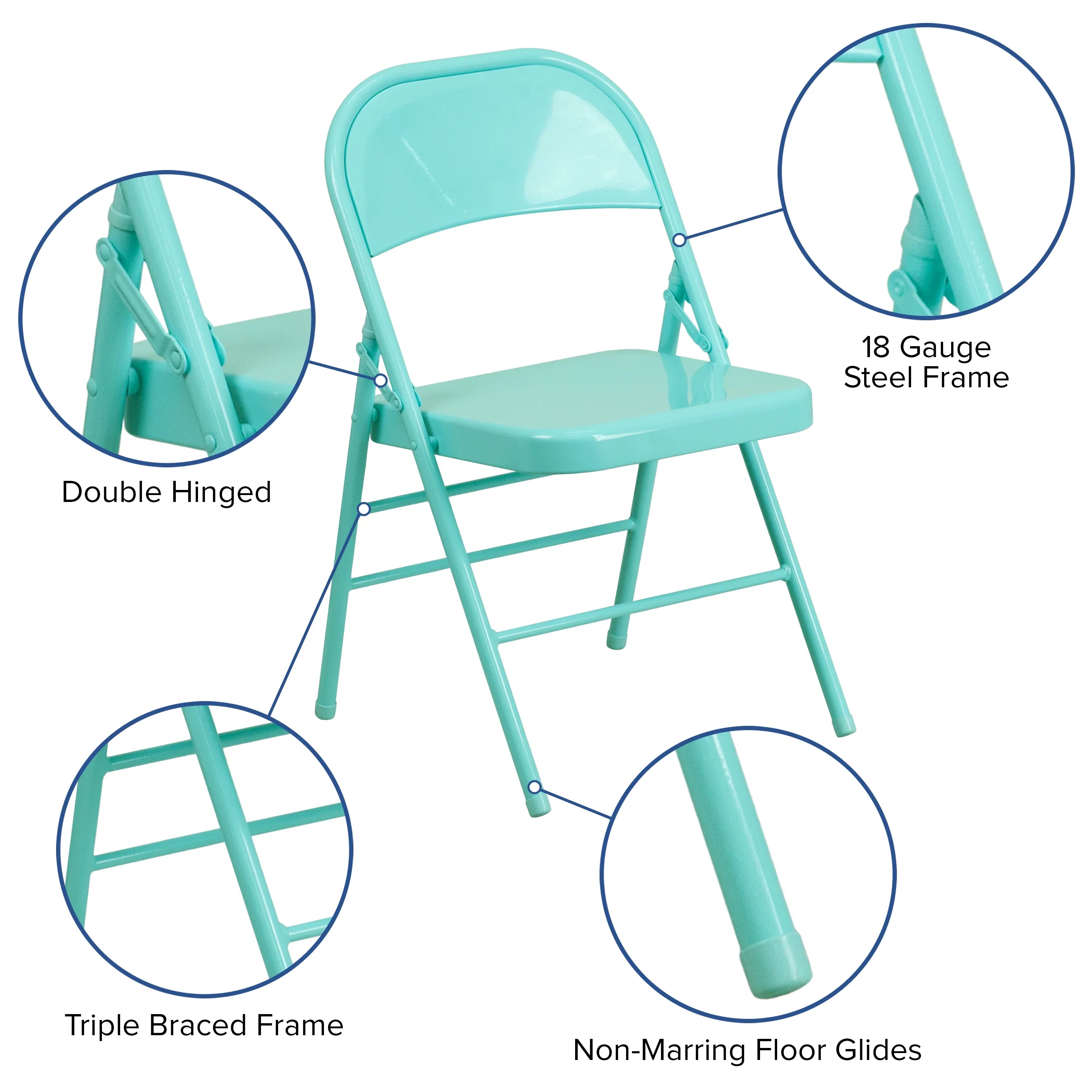 Flash Furniture HERCULES COLORBURST Series Tantalizing Teal Triple Braced & Double Hinged Metal Folding Chair