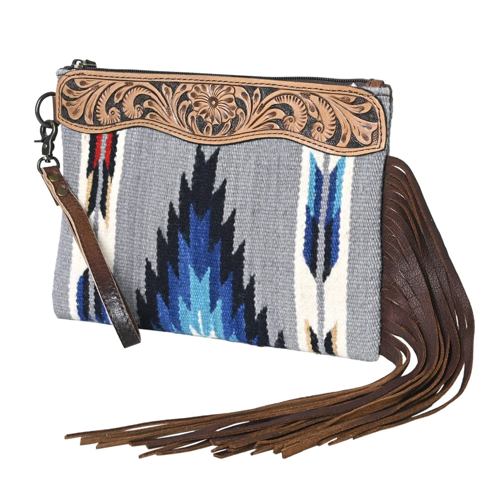 KB OHLAY WRISTLET Hand Tooled Upcycled Wool Genuine Leather women bag western handbag purse