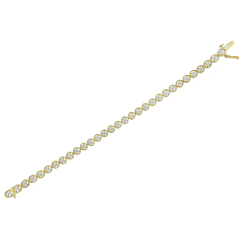 14K Yellow Gold Plated .925 Sterling Silver 1/10 Cttw Diamond Open Circle Wheel Link 7" Tennis Bracelet (I-J Color, I2-I3 Clarity)