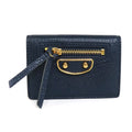 Pre-Owned Balenciaga BALENCIAGA trifold wallet mini leather navy gold (Good)