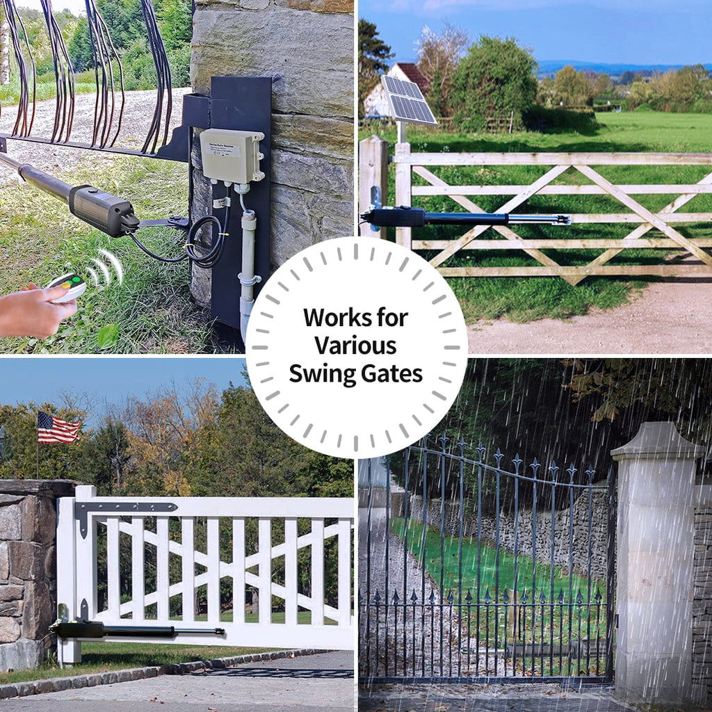 TOPENS A5S Automatic Gate Opener for Medium Duty Single Swing Gates Up to 16ft, Single Swing Gate Operator Power Unit Powered with Remote Control Kit Gate Motor Solar Compatible
