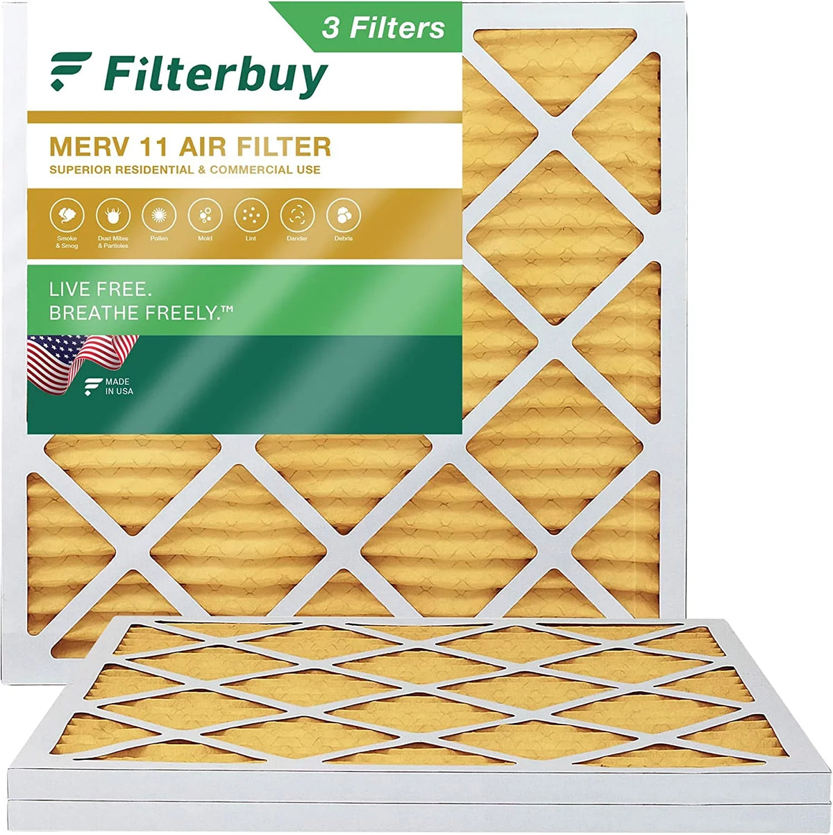 Filterbuy 18x18x1 MERV 11 Pleated HVAC AC Furnace Air Filters (3-Pack)