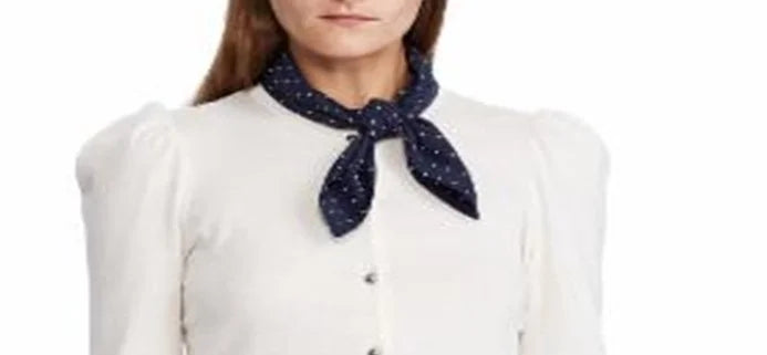 Ralph Lauren Women's Neck Scarf Cotton Sweater White Size Petite L