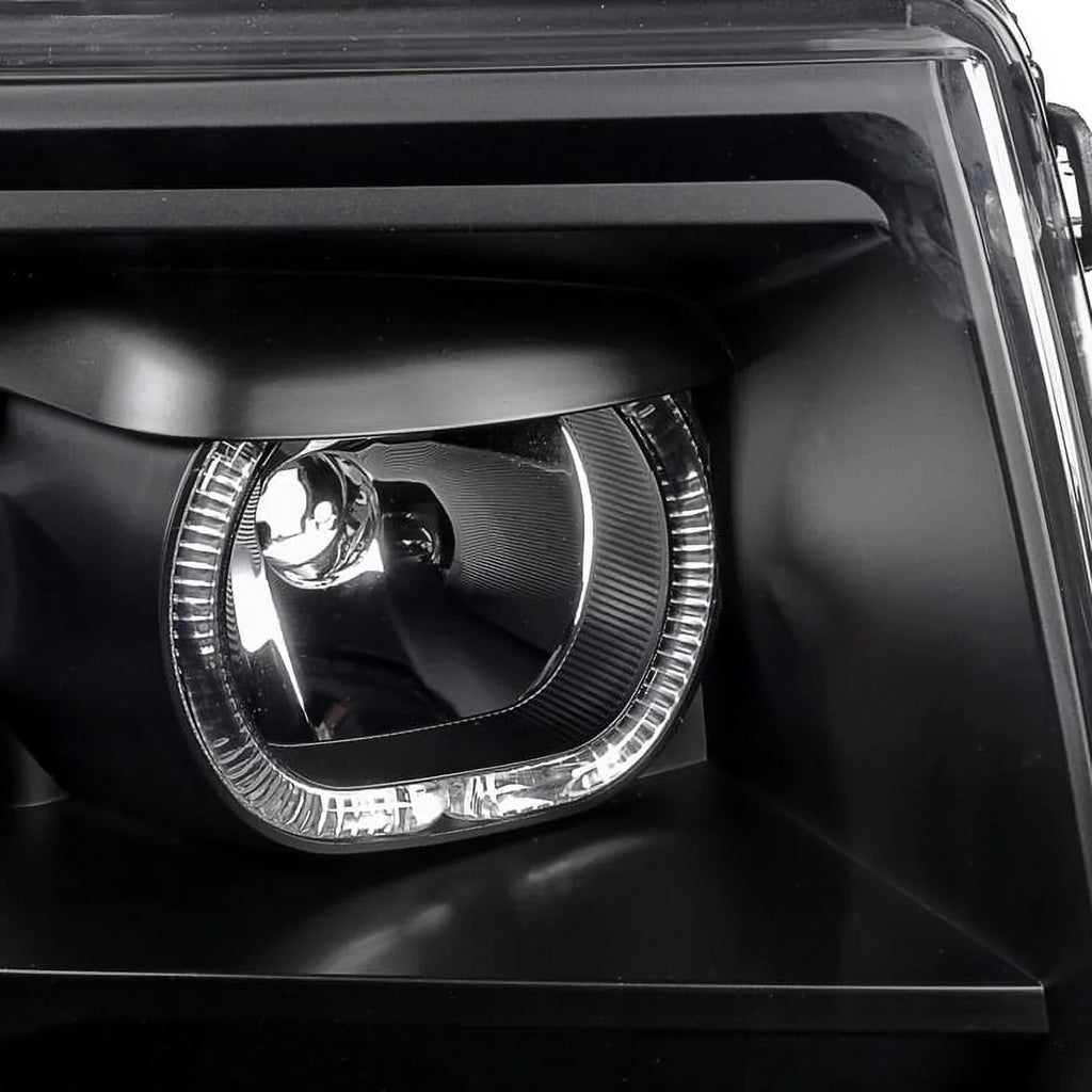 AKKON - For [ LED Halo Ring] 09-14 F150 F-150 Pickup Truck Black Projector Headlights + LED Tail light Set