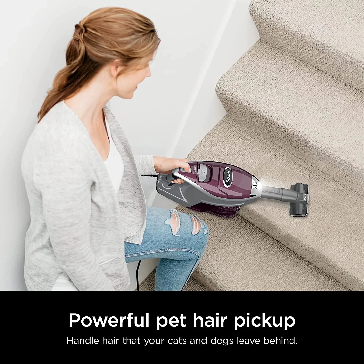 HV322 Rocket Pet Plus Corded Stick Vacuum with LED Headlights, XL Dust Cup, Lightweight, Perfect for Pet Hair Pickup, Converts to a Hand Vacuum, with (2) Pet Attachments, Bordeaux/Silver