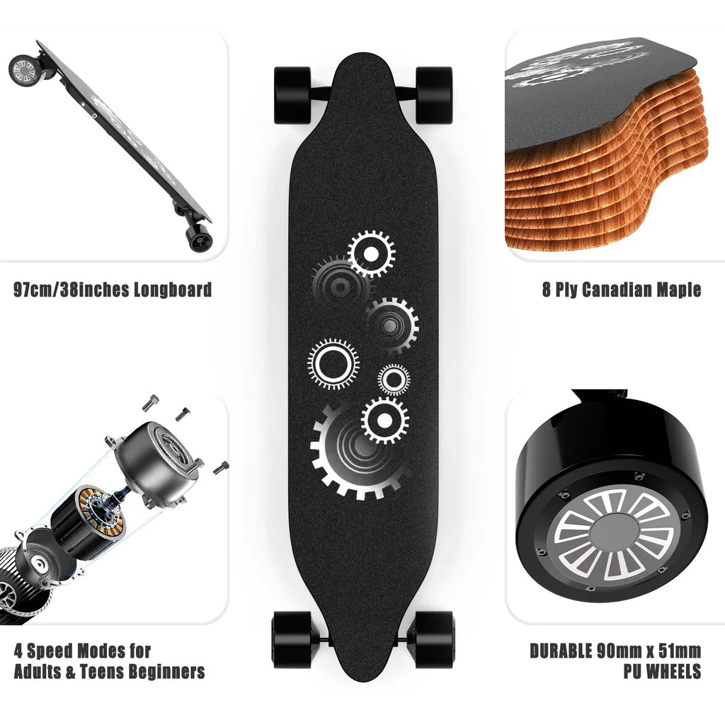 Electric Skateboard,BRC Electric Longboard with 1200W Motor, 25 Mph Top Speed & 15 Miles Range, 4-Speed Modes Skateboards and Remote Control