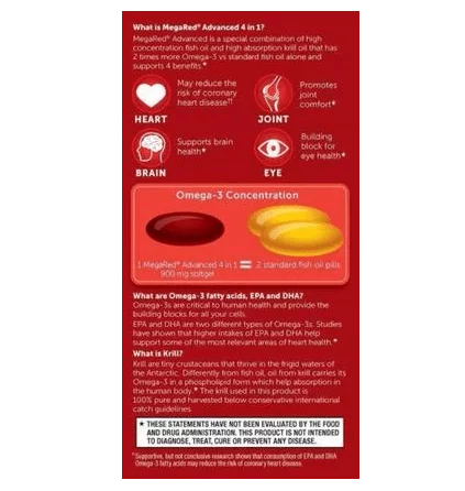 MegaRed Advanced 4 in 1 Omega-3 Fish Oil & Krill Oil Softgels, 900 Mg, 40 Ct, 2 Pack