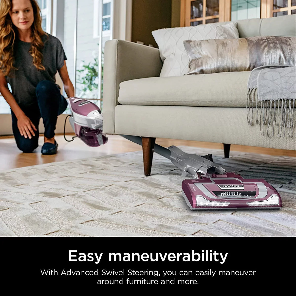 HV322 Rocket Pet Plus Corded Stick Vacuum with LED Headlights, XL Dust Cup, Lightweight, Perfect for Pet Hair Pickup, Converts to a Hand Vacuum, with (2) Pet Attachments, Bordeaux/Silver