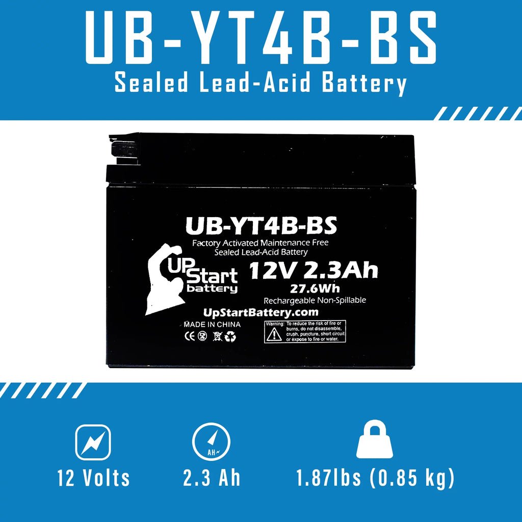 4-Pack UpStart Energy Source Replacement for 2010 Yamaha SR400 (FI) 400CC Factory Activated, Maintenance Free, Motorcycle Energy Source - 12V, 2.3Ah, UB-YT4B-BS