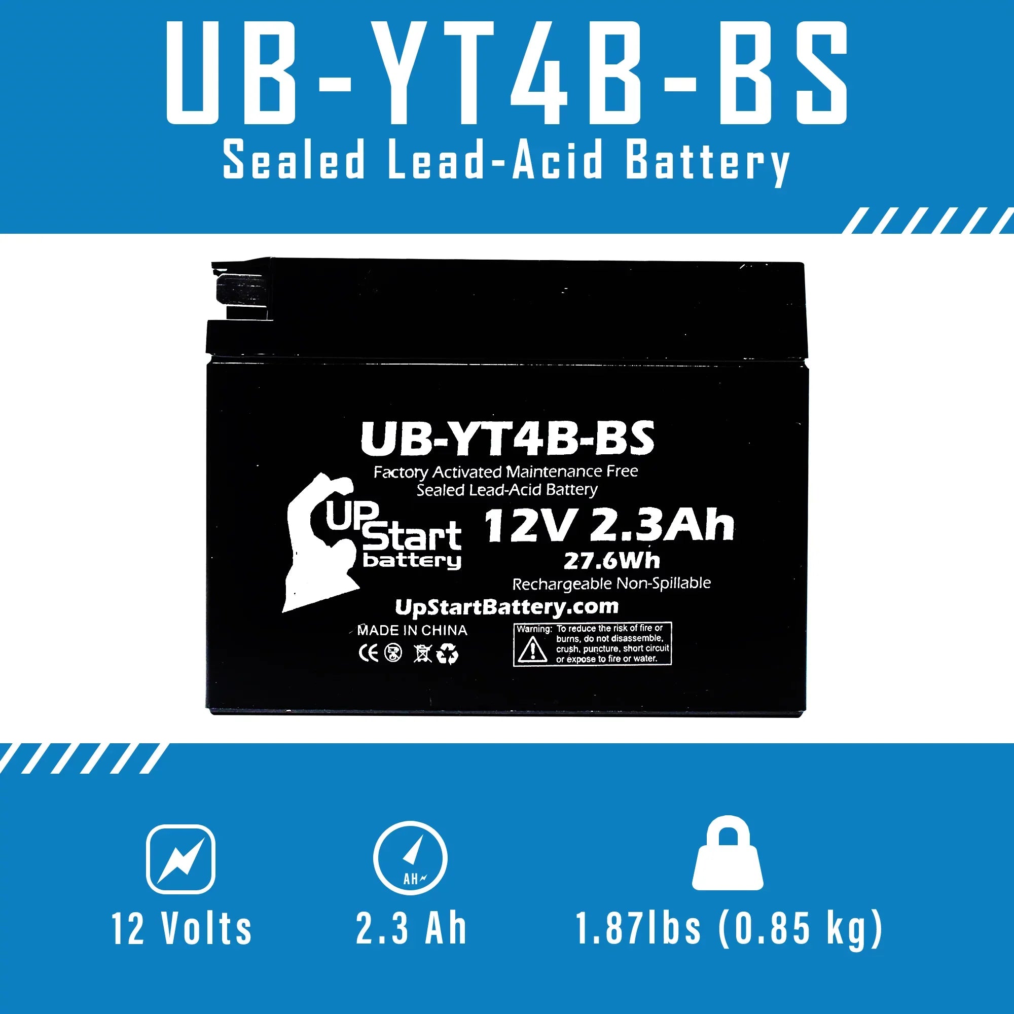 4-Pack UpStart Energy Source Replacement for 2010 Yamaha SR400 (FI) 400CC Factory Activated, Maintenance Free, Motorcycle Energy Source - 12V, 2.3Ah, UB-YT4B-BS