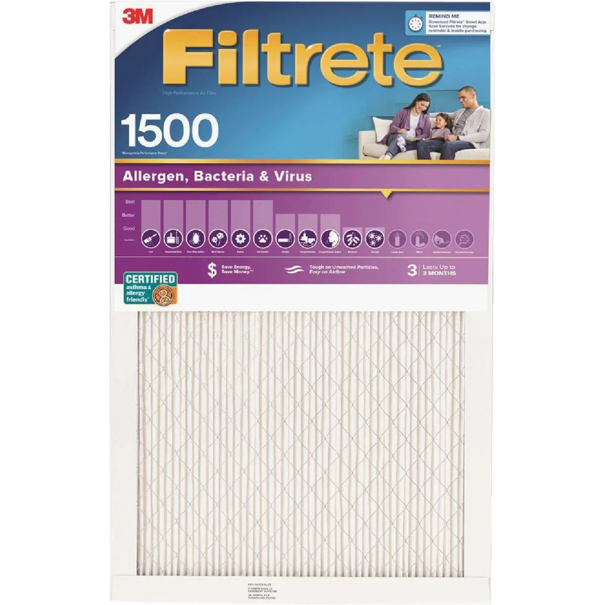 1 PK, Filtrete 20 In. x 20 In. x 1 In. Ultra Allergen Healthy Living 1550 MPR Furnace Filter