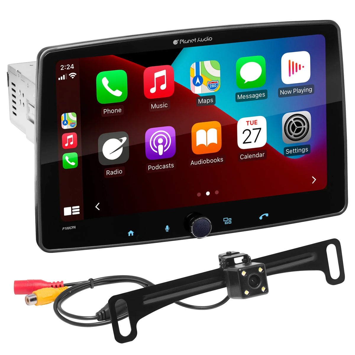 Planet Audio P100CPAC Car Stereo - Apple CarPlay, Android Auto, Single Din, 10.1 Inch Monitor Bluetooth, No CD DVD Player, AM/FM Radio Receiver, Backup Camera